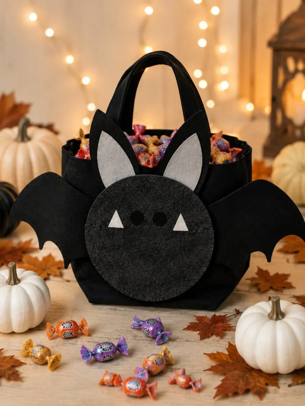 Bat Halloween Treat bag, handmade felt trick or treat bag, kids Halloween candy